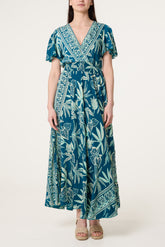 Border Print V-Neck Dress
