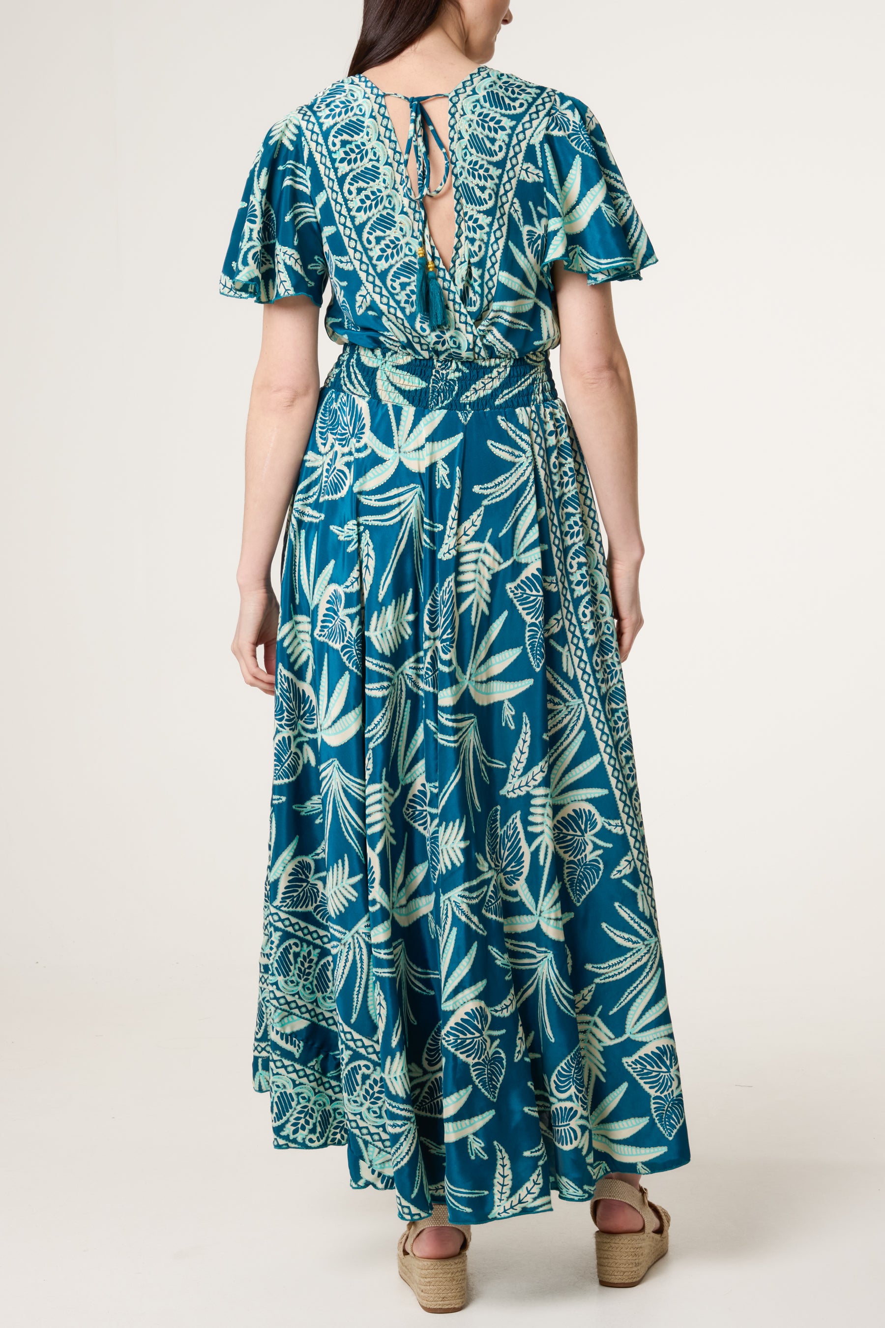 Border Print V-Neck Dress