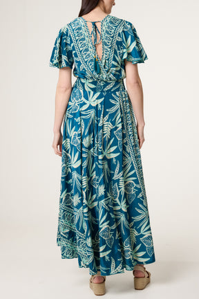 Border Print V-Neck Dress