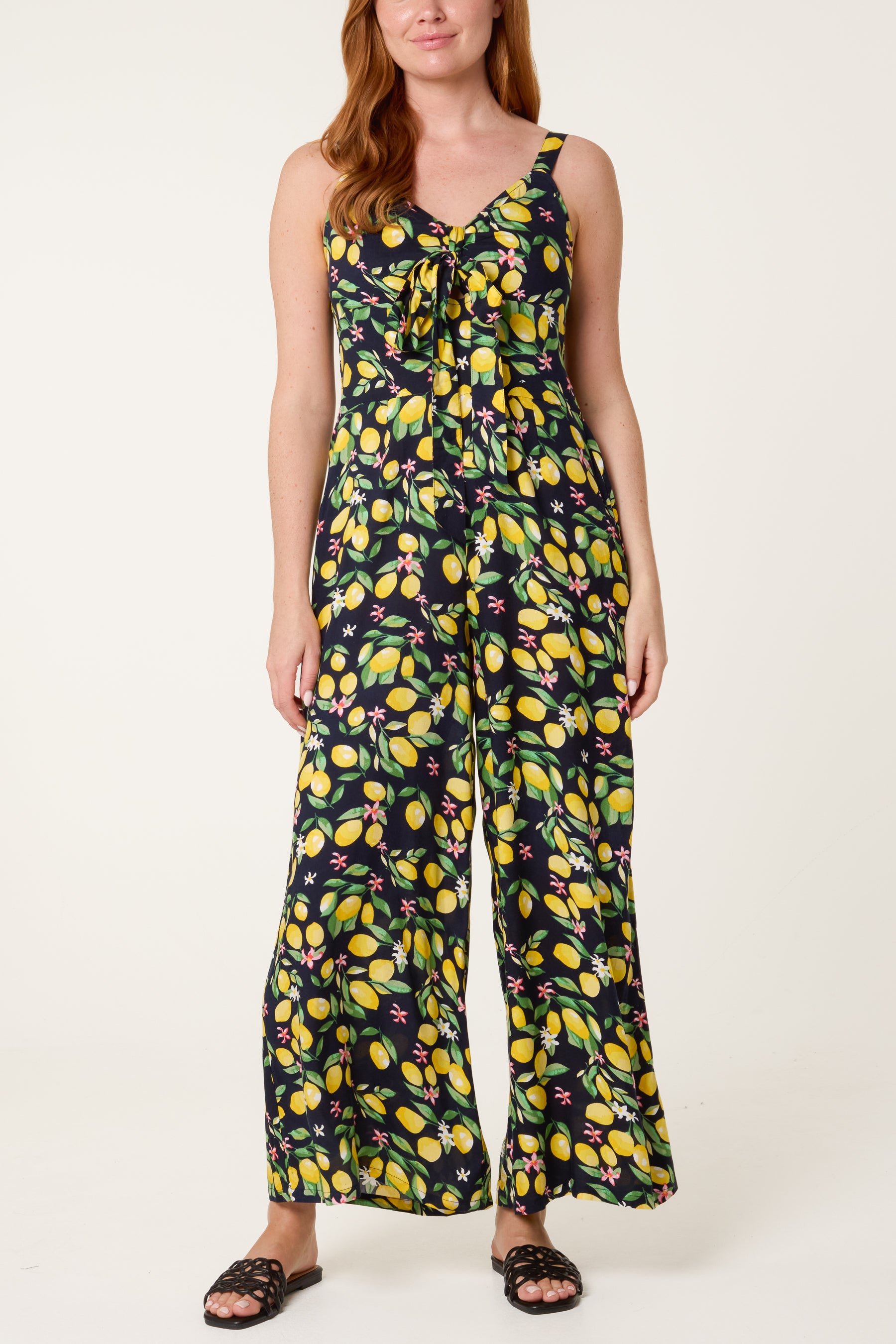 Lemon Print Front Lace Jumpsuit