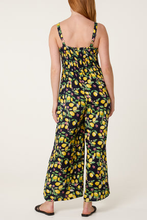 Lemon Print Front Lace Jumpsuit