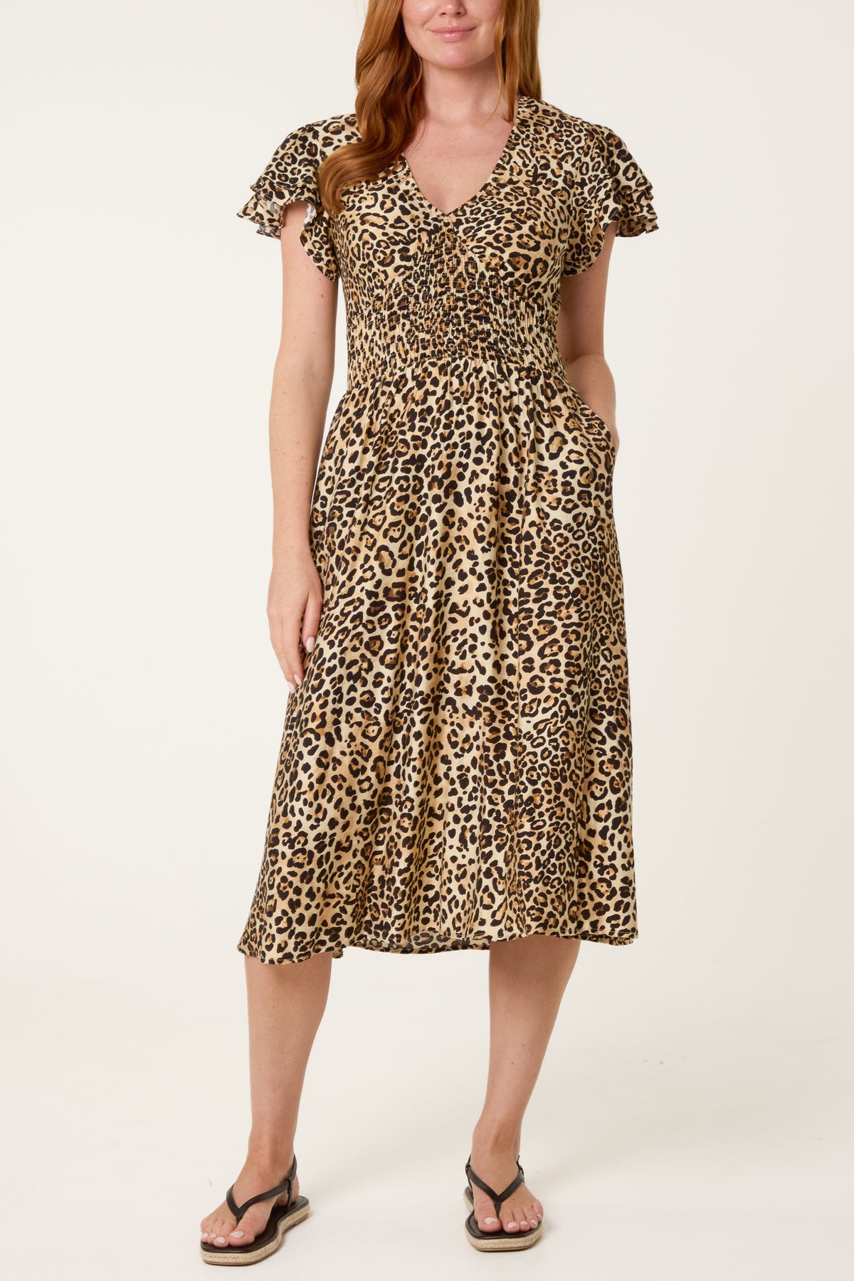 Animal Double Frill Stretch Crepe Dress
