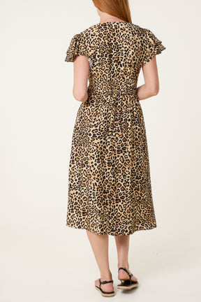 Animal Double Frill Stretch Crepe Dress
