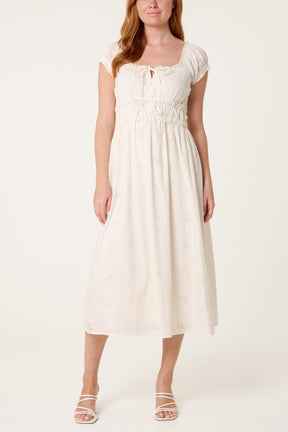 Broderie Front Tie Midi Dress