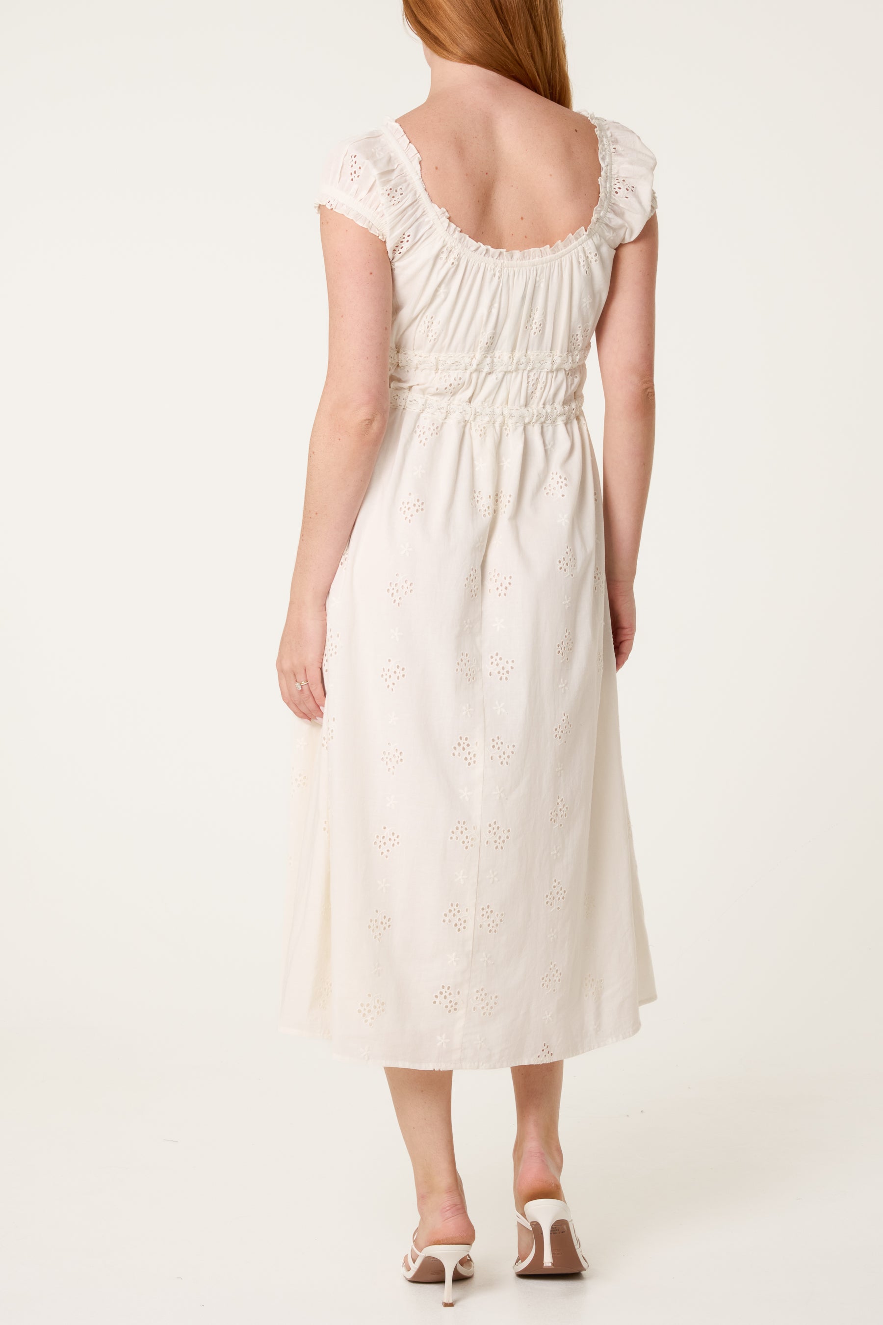 Broderie Front Tie Midi Dress