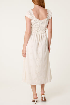 Broderie Front Tie Midi Dress