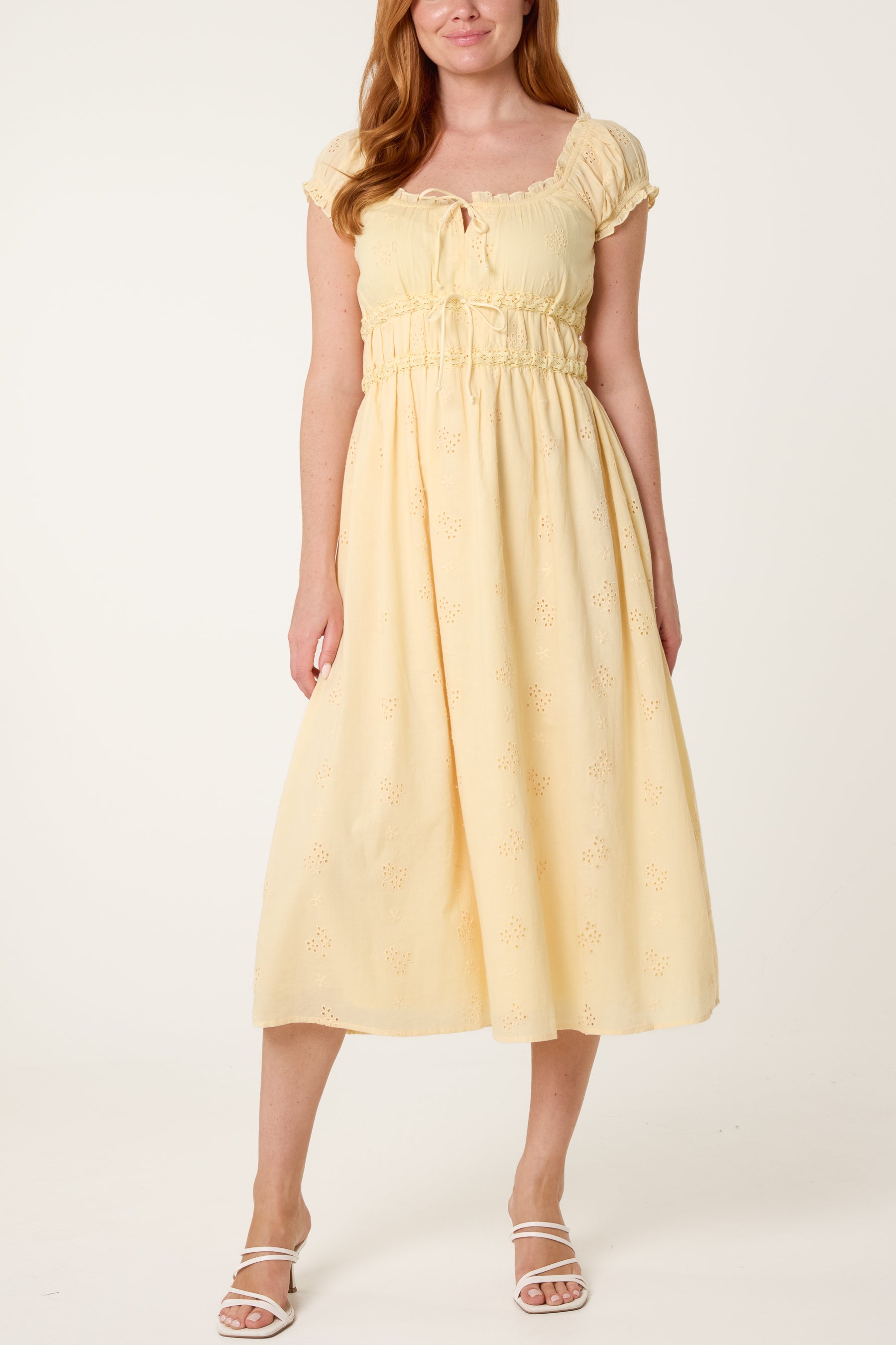 Broderie Front Tie Midi Dress
