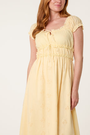 Broderie Front Tie Midi Dress