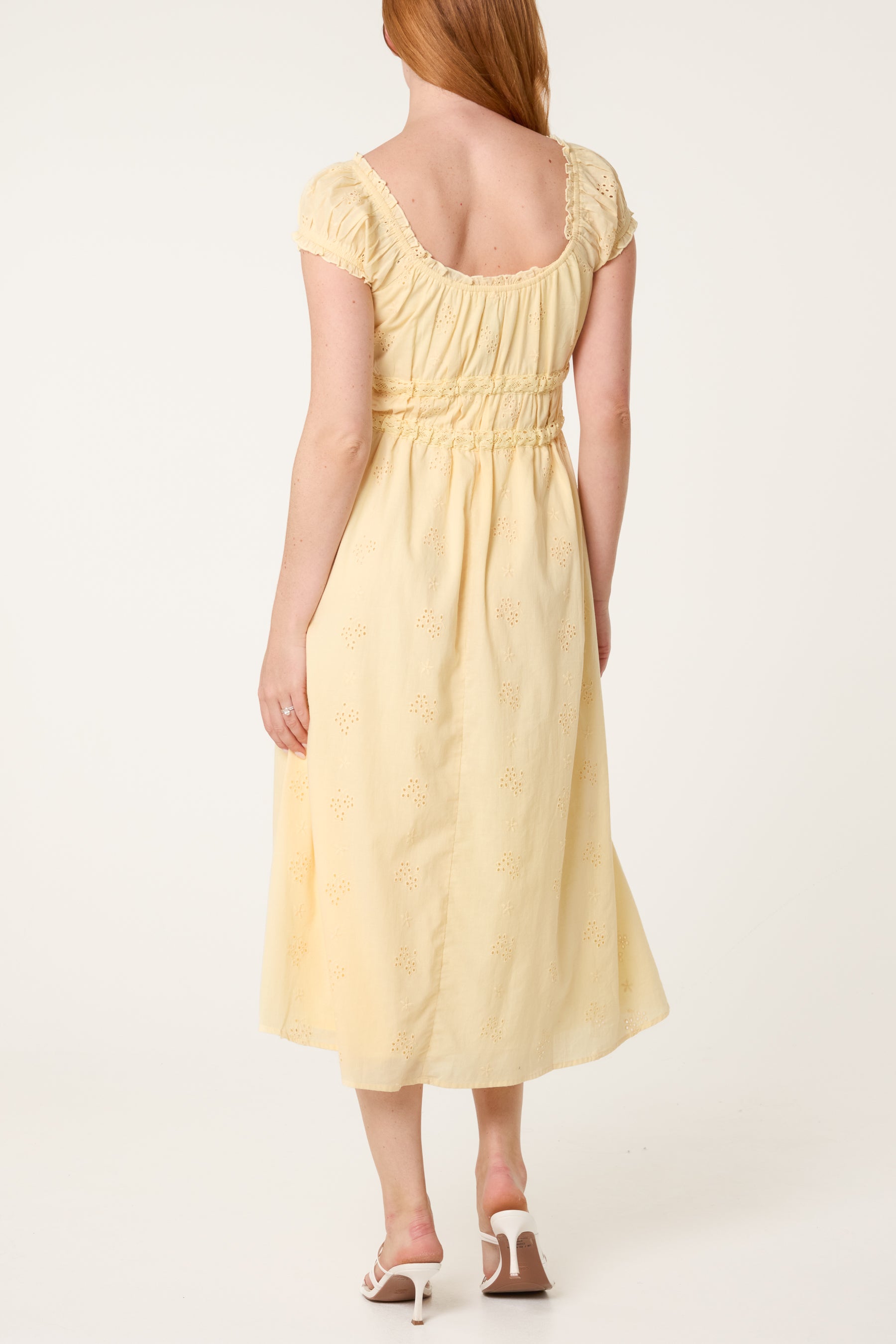 Broderie Front Tie Midi Dress