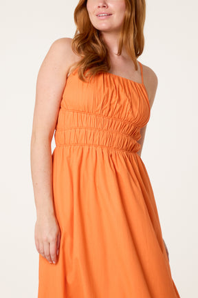 Ruched Strappy Midi Dress