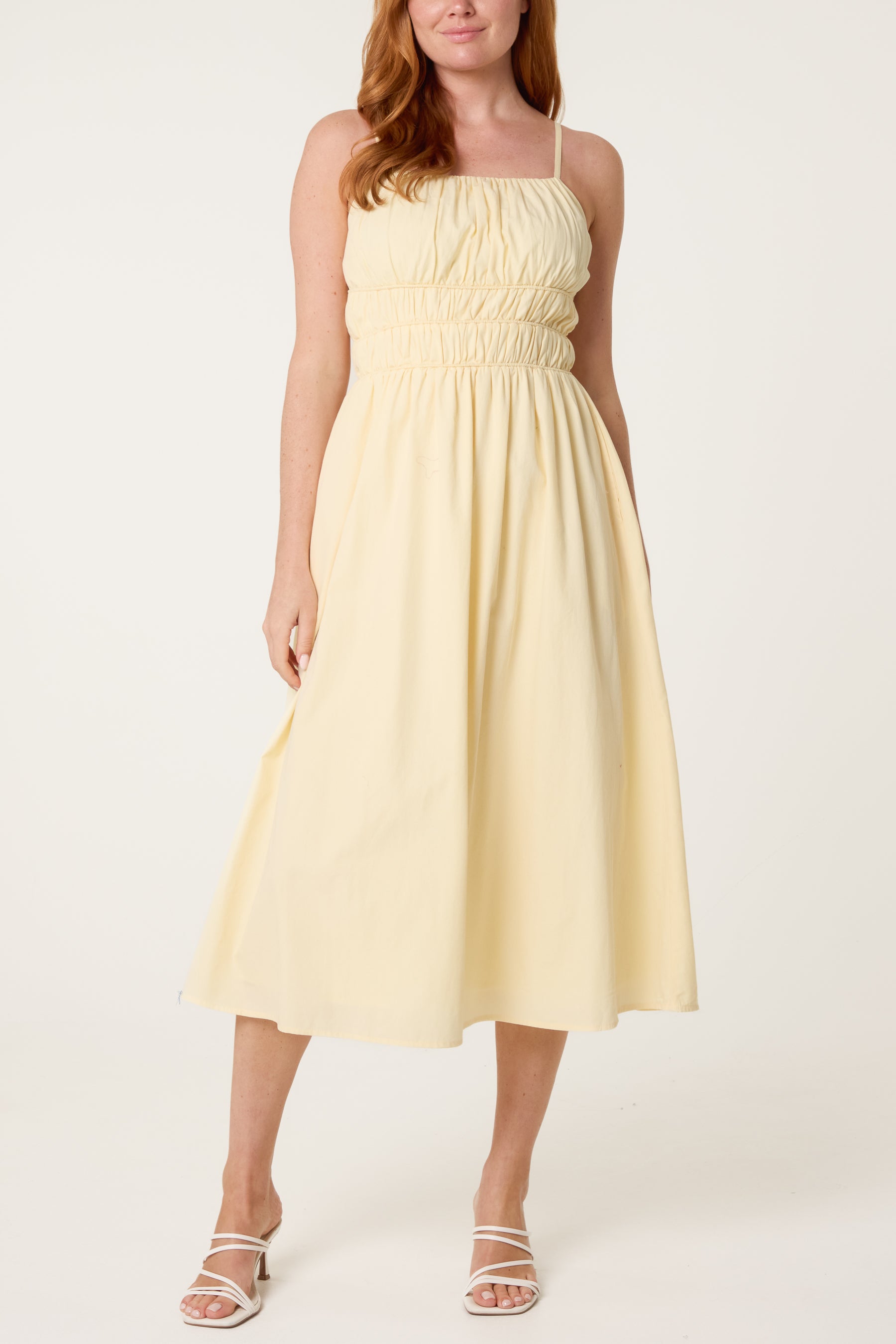 Ruched Strappy Midi Dress