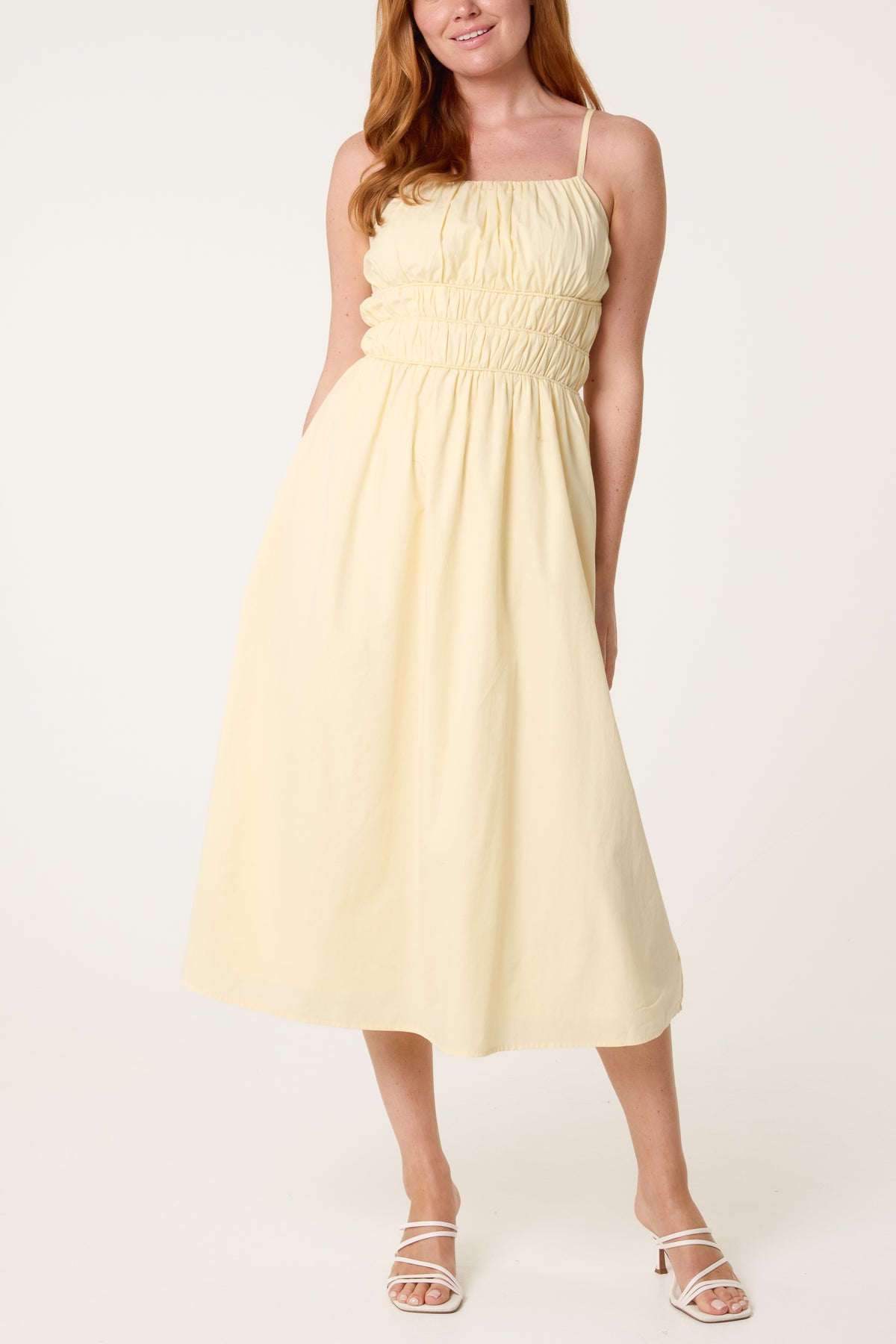 Ruched Strappy Midi Dress