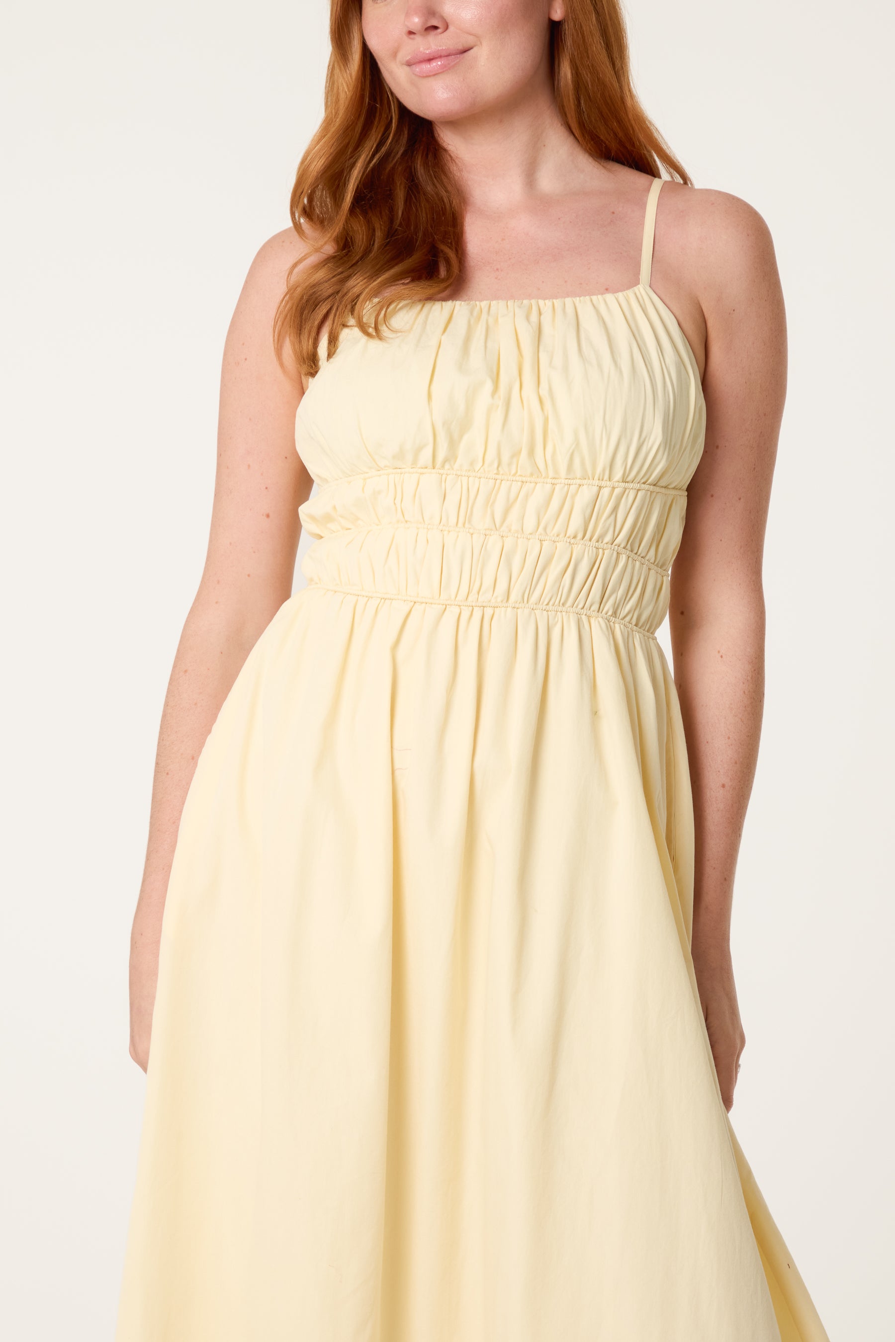 Ruched Strappy Midi Dress