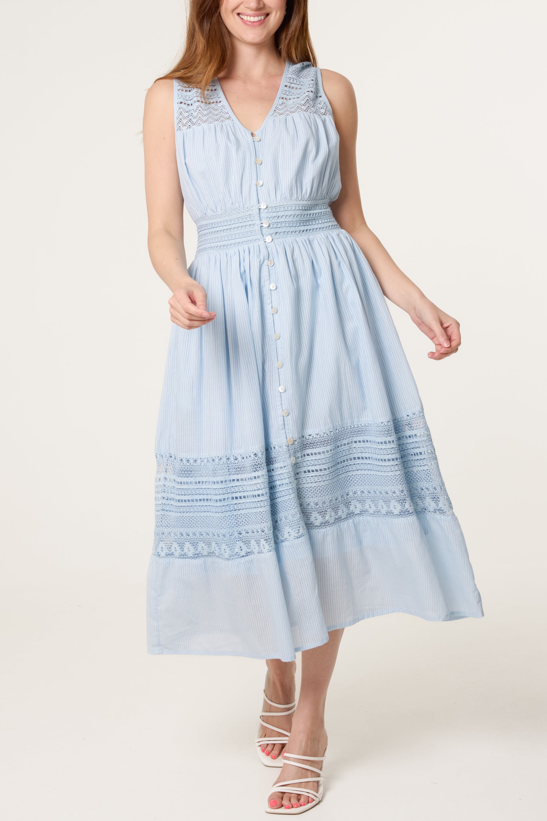 Button Through Crochet & Lace Insert Dress