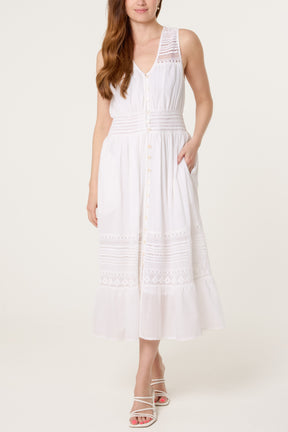 Button Through Crochet & Lace Insert Dress