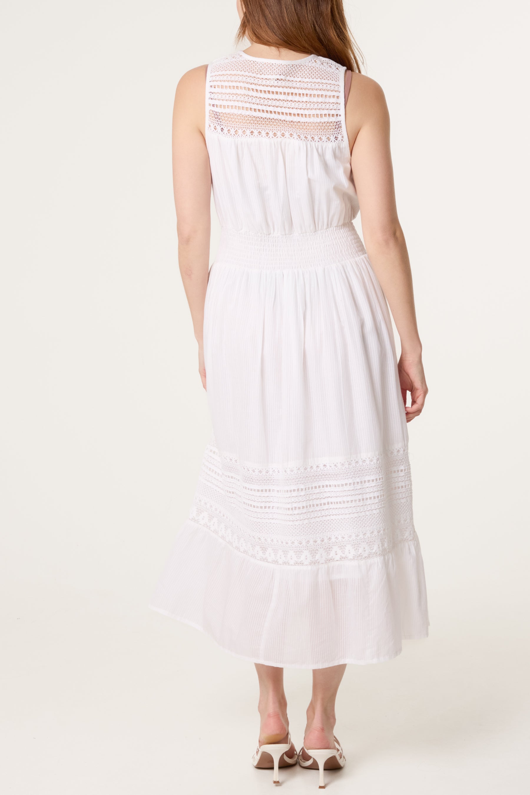 Button Through Crochet & Lace Insert Dress
