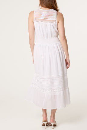 Button Through Crochet & Lace Insert Dress