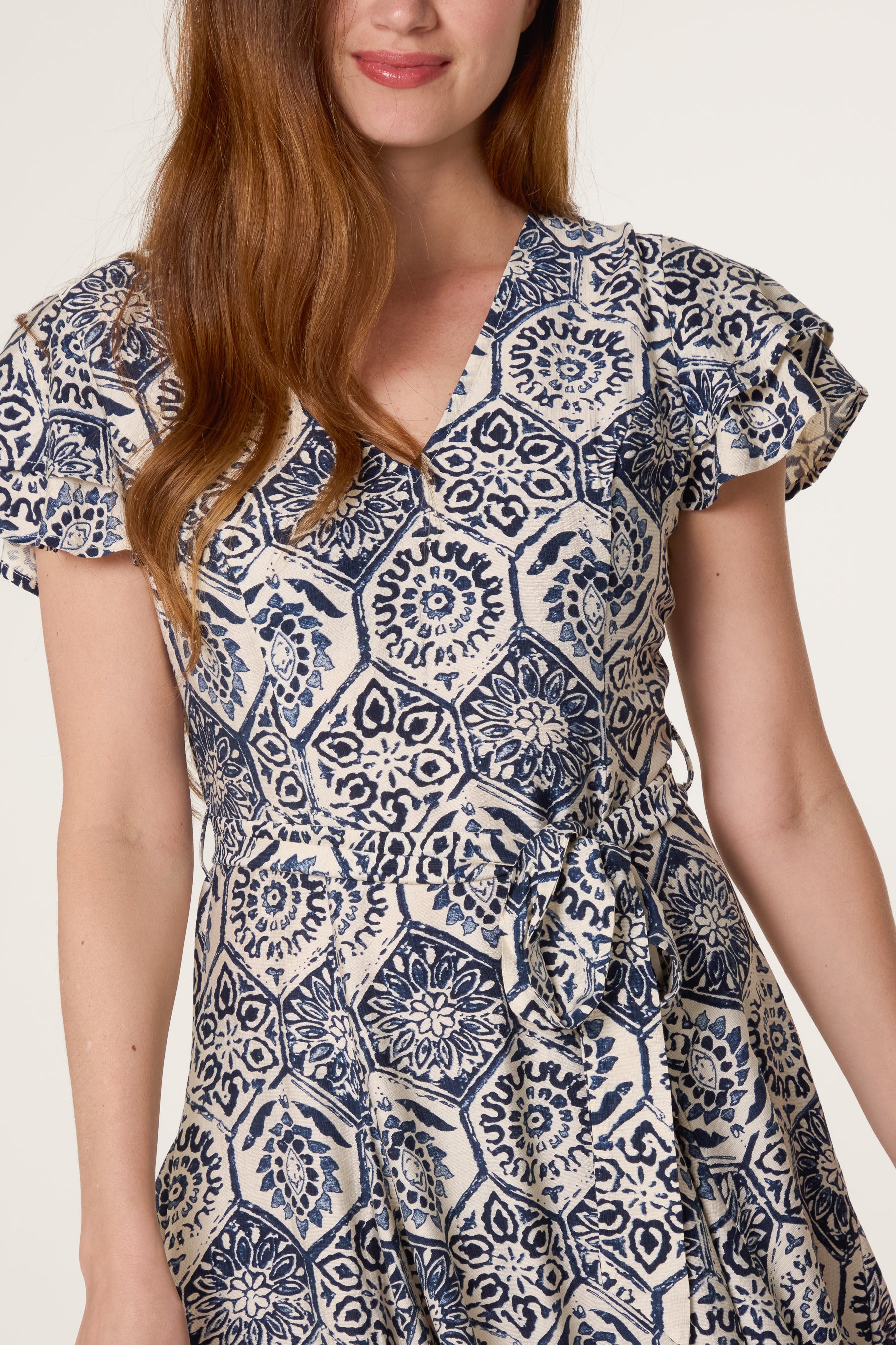 Mosaic Print Tie Front Skater Dress