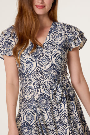 Mosaic Print Tie Front Skater Dress