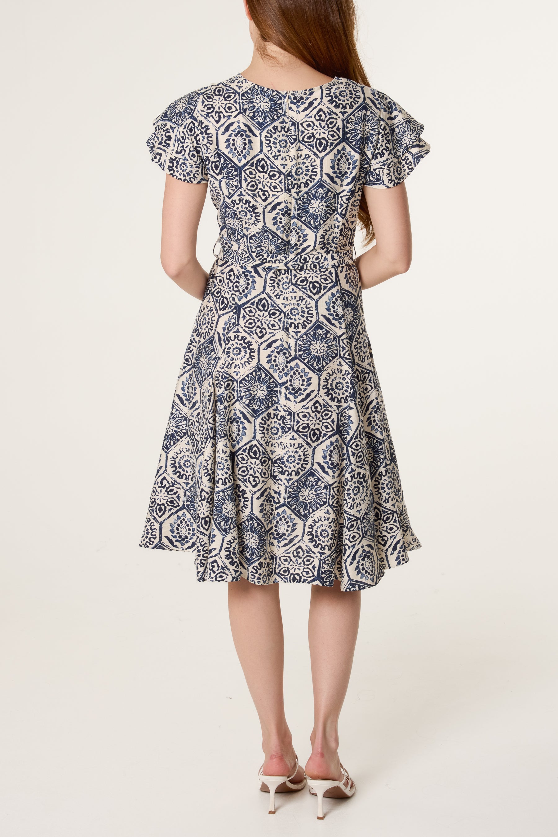 Mosaic Print Tie Front Skater Dress
