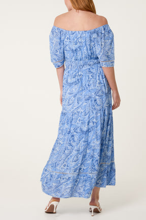 Ladder Trim Lined Viscose Bardot Dress