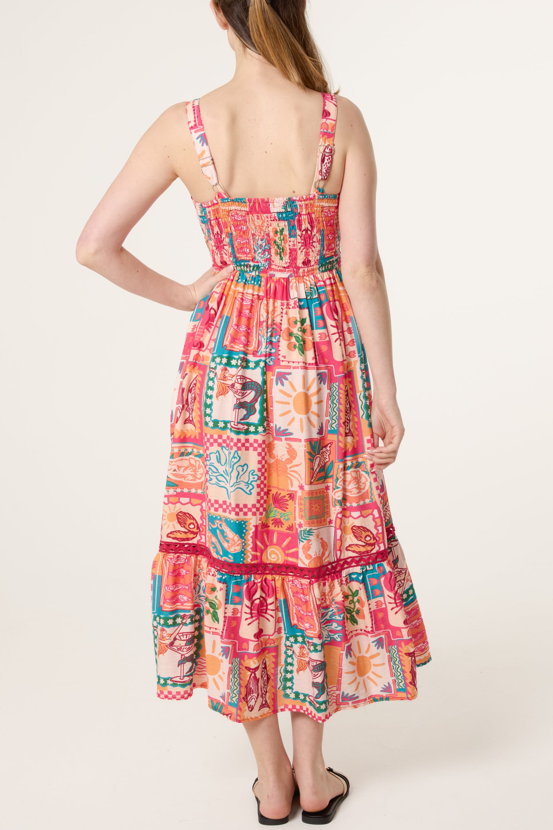 Colourful Patchwork Tiered Midi Dress
