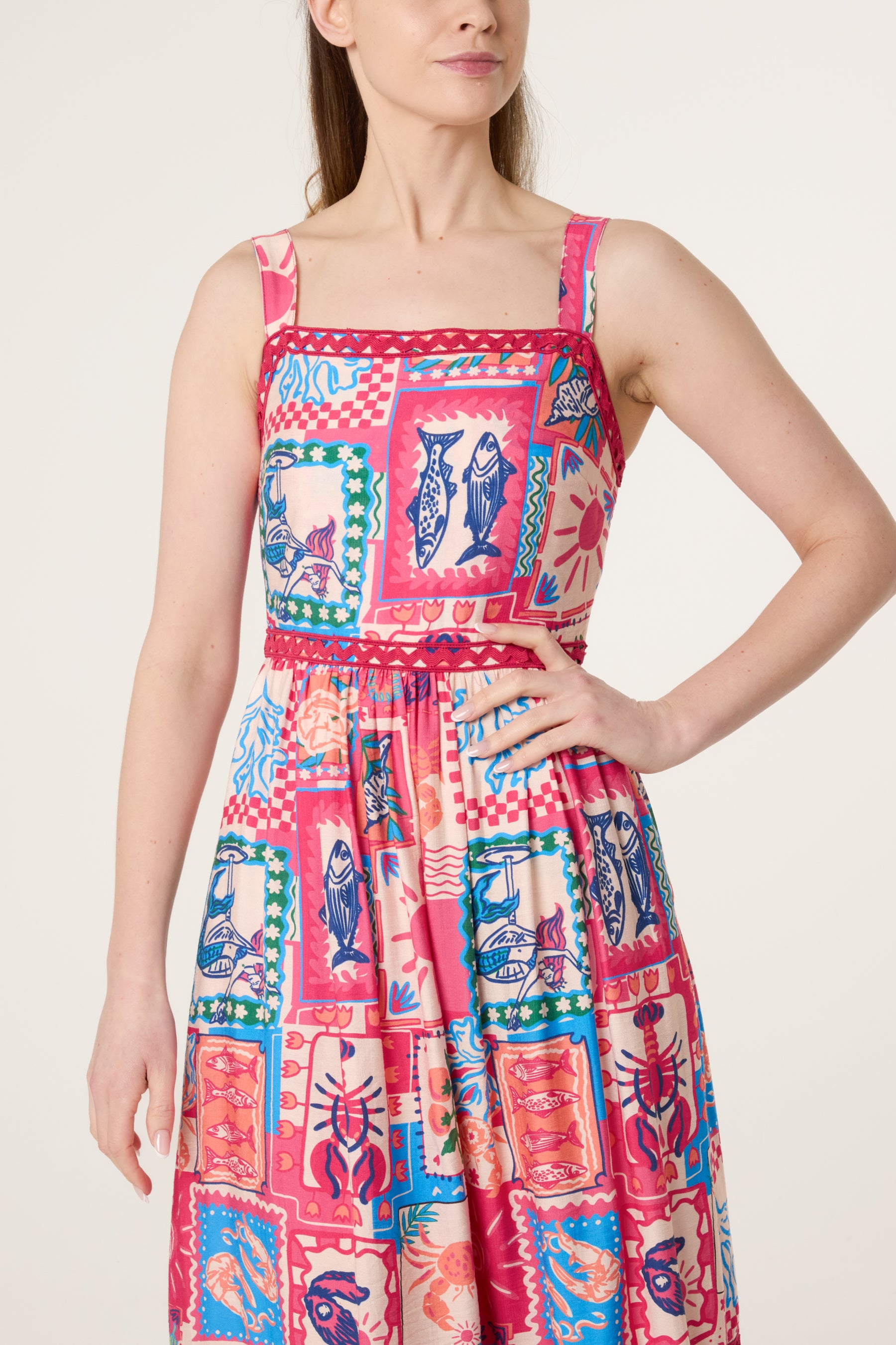 Colourful Patchwork Tiered Midi Dress
