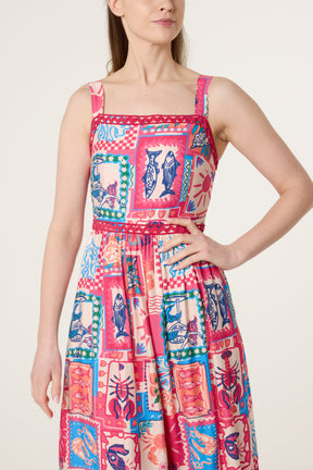 Colourful Patchwork Tiered Midi Dress
