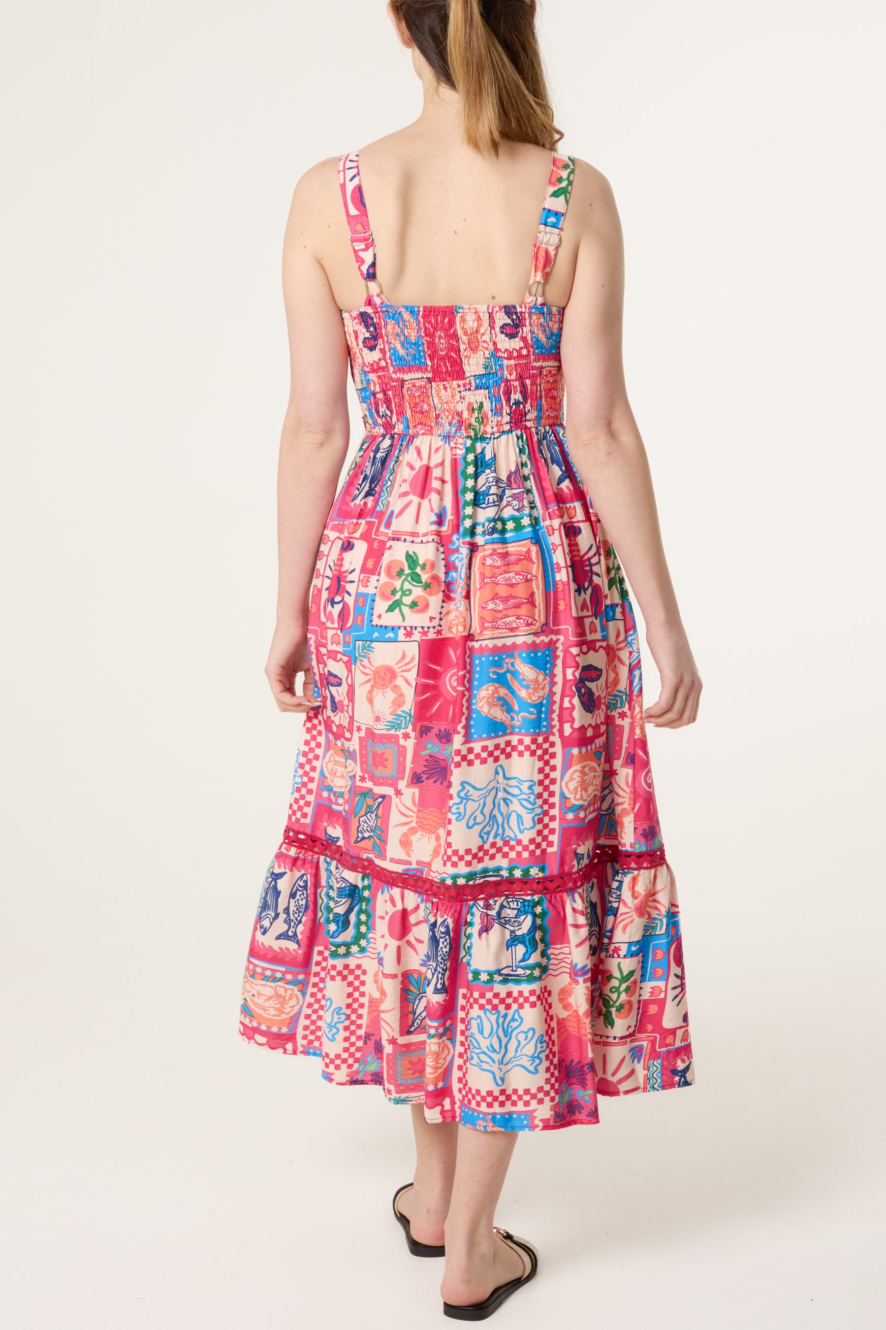 Colourful Patchwork Tiered Midi Dress
