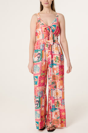 Colourful Patchwork Tie Front Jumpsuit