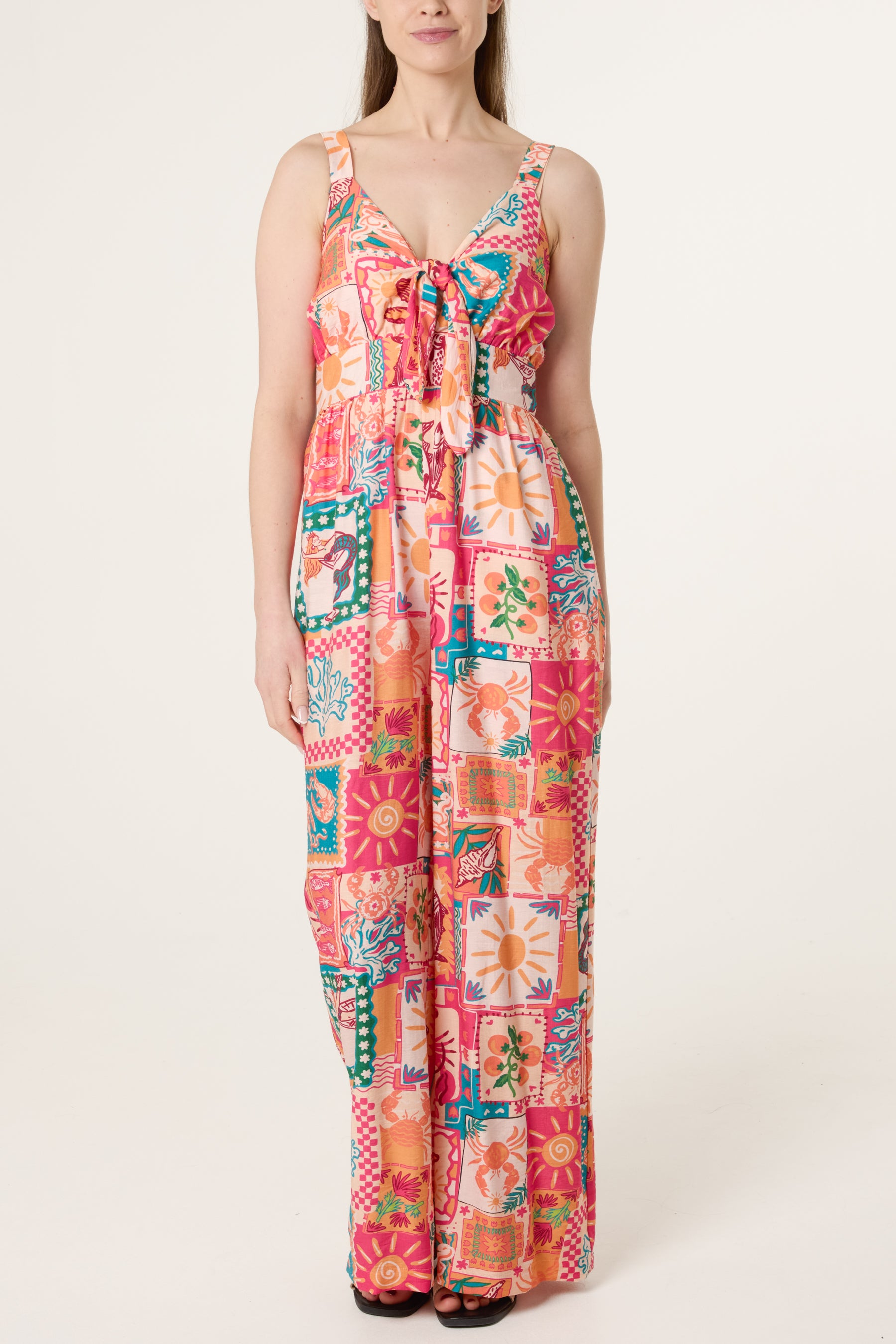 Colourful Patchwork Tie Front Jumpsuit