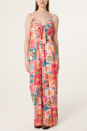 Colourful Patchwork Tie Front Jumpsuit