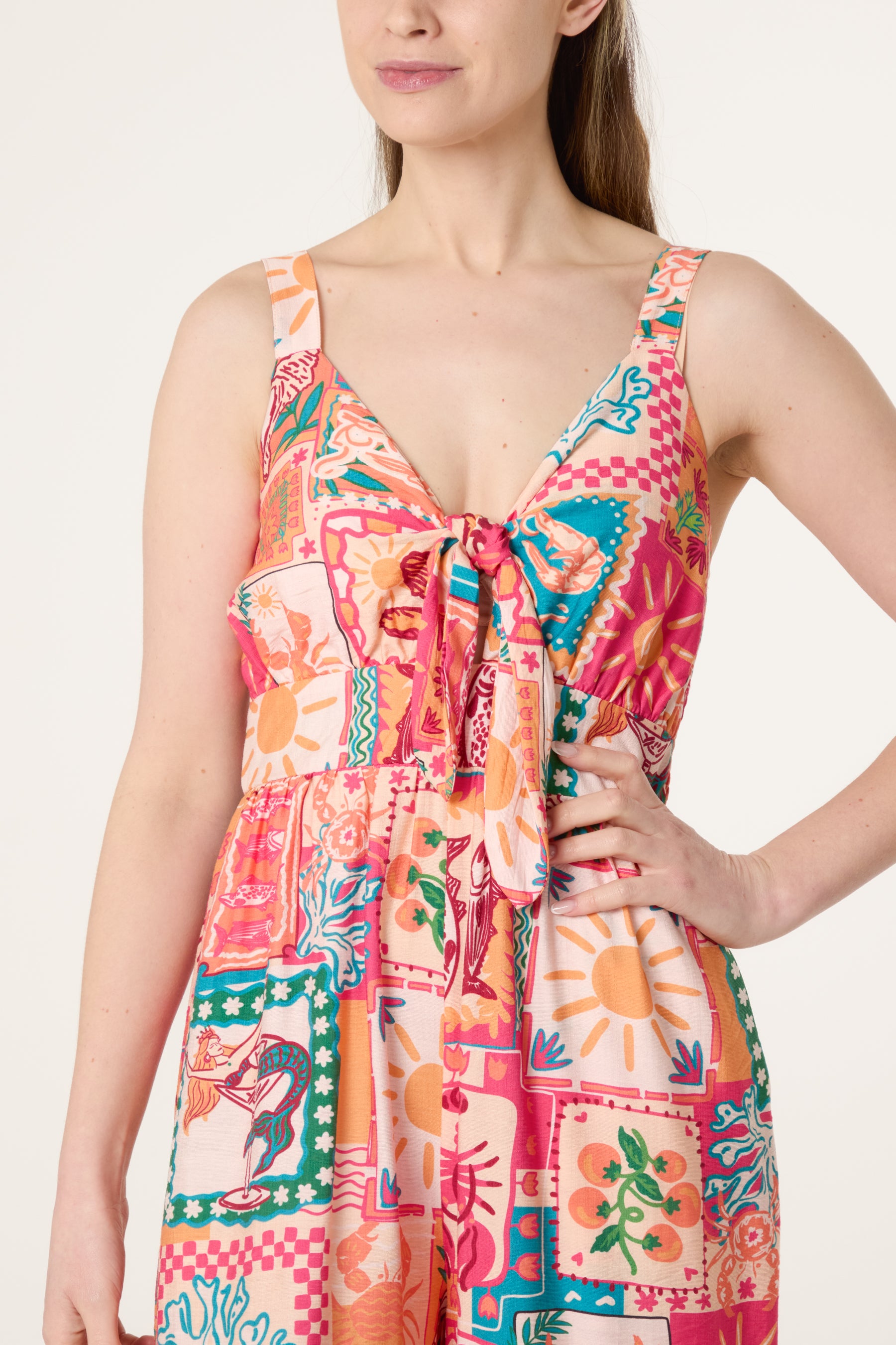 Colourful Patchwork Tie Front Jumpsuit