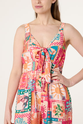 Colourful Patchwork Tie Front Jumpsuit