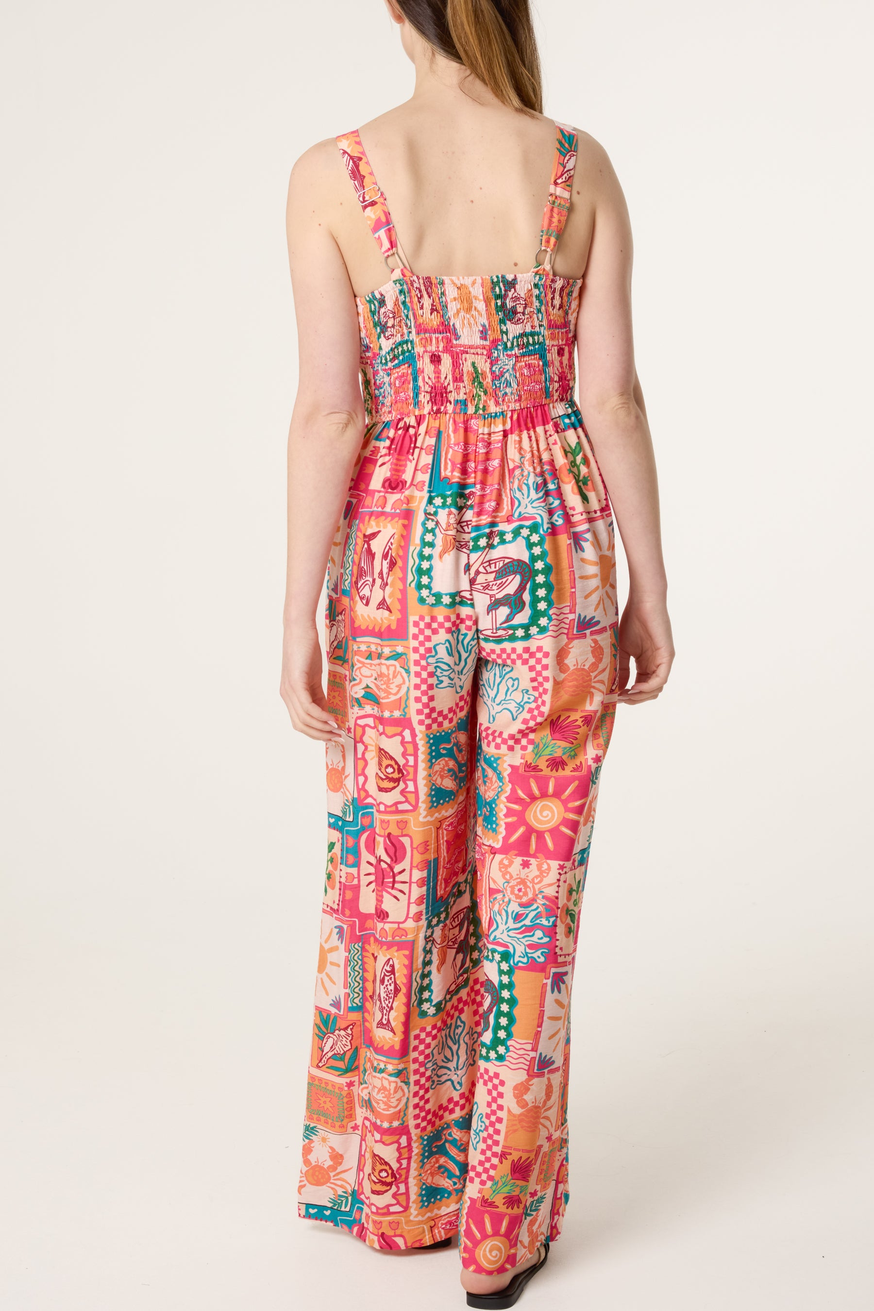 Colourful Patchwork Tie Front Jumpsuit
