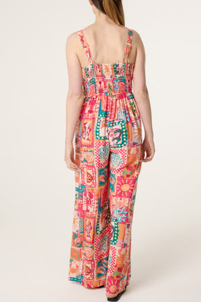 Colourful Patchwork Tie Front Jumpsuit