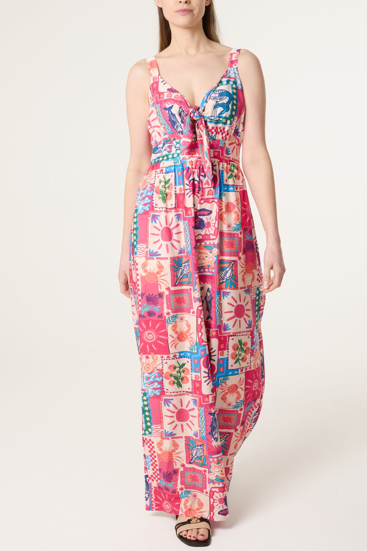 Colourful Patchwork Tie Front Jumpsuit