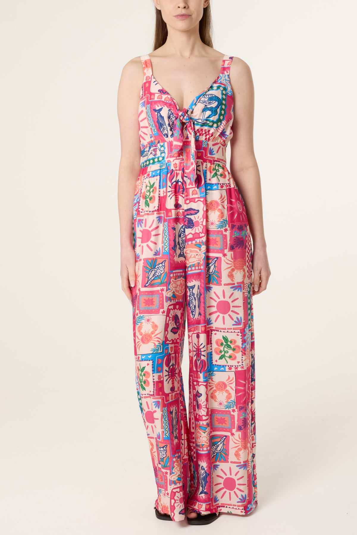 Colourful Patchwork Tie Front Jumpsuit
