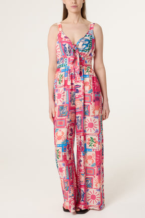 Colourful Patchwork Tie Front Jumpsuit