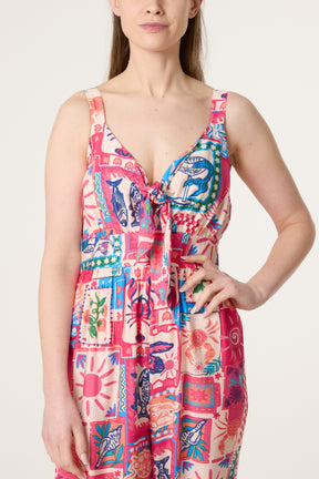 Colourful Patchwork Tie Front Jumpsuit