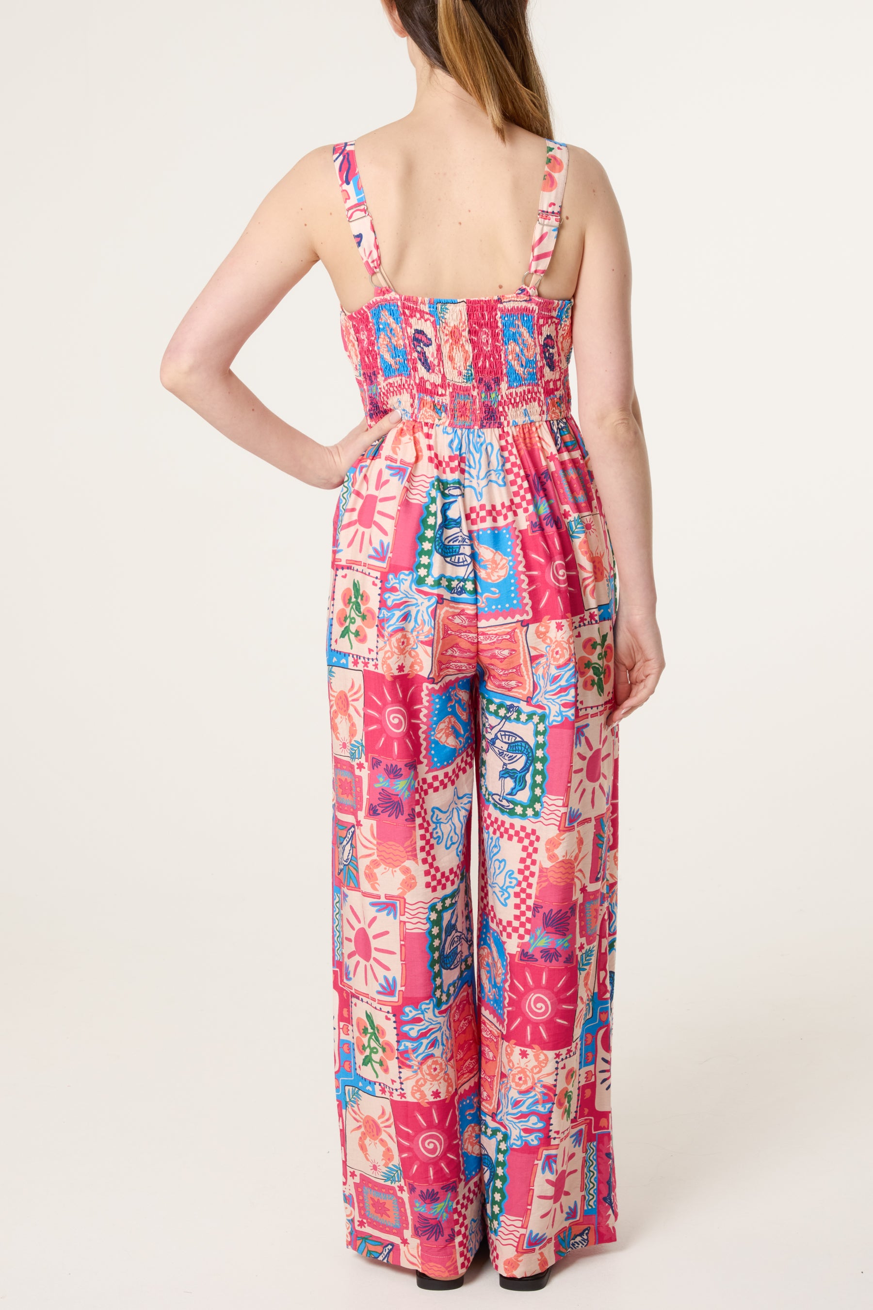 Colourful Patchwork Tie Front Jumpsuit