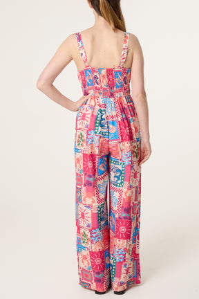 Colourful Patchwork Tie Front Jumpsuit