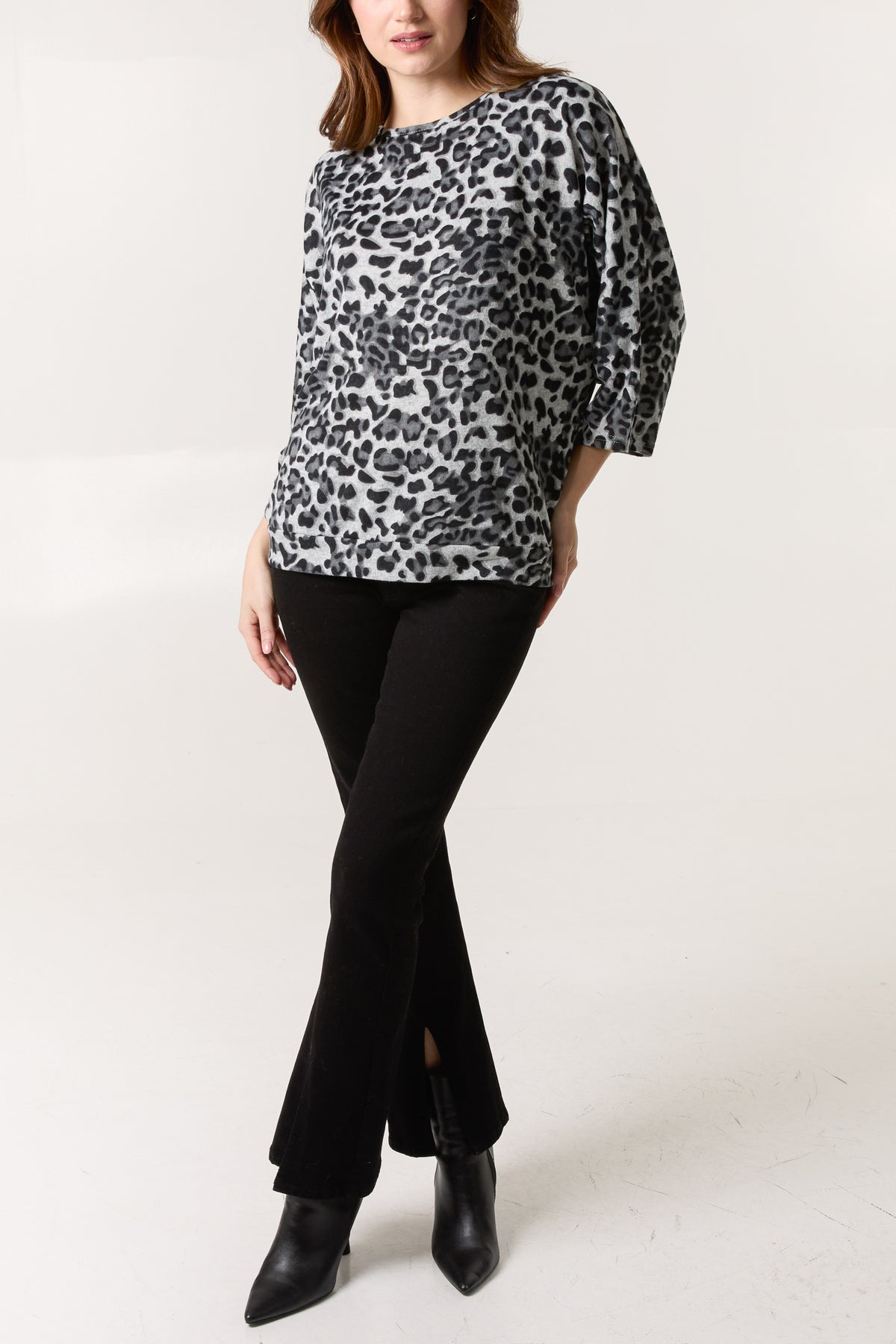 Zip Front Animal Print Batwing Top