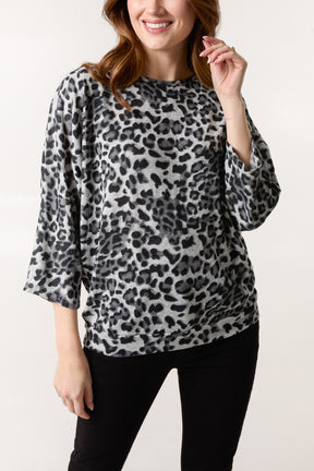 Zip Front Animal Print Batwing Top