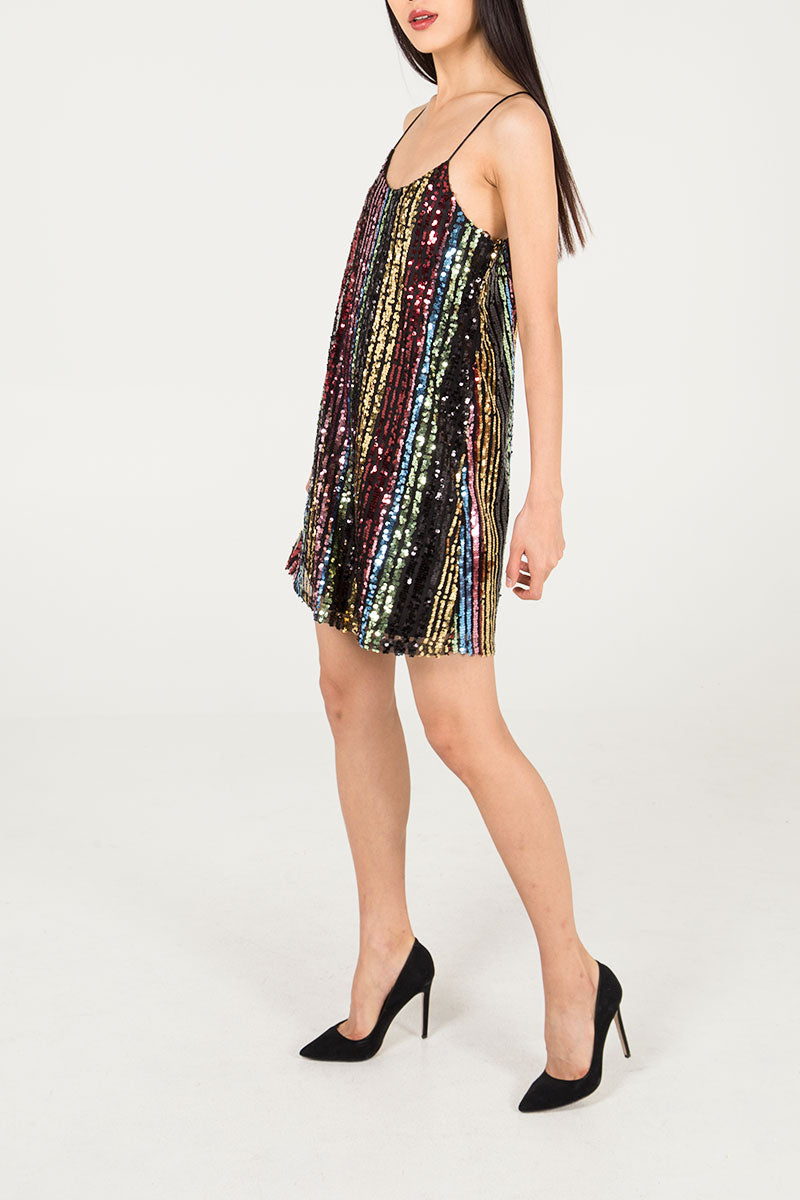 Rainbow Sequin Cami Mini Dress