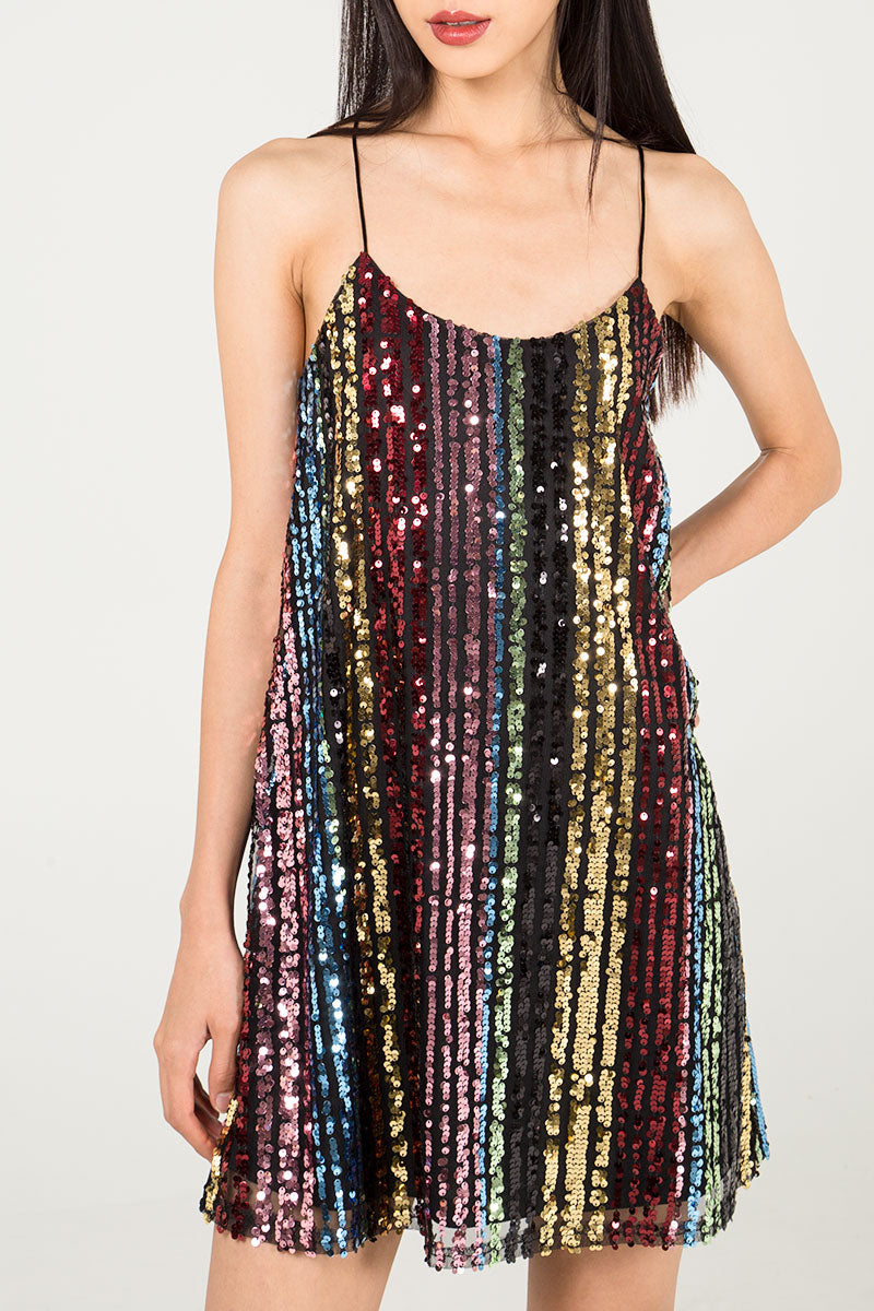 Rainbow Sequin Cami Mini Dress