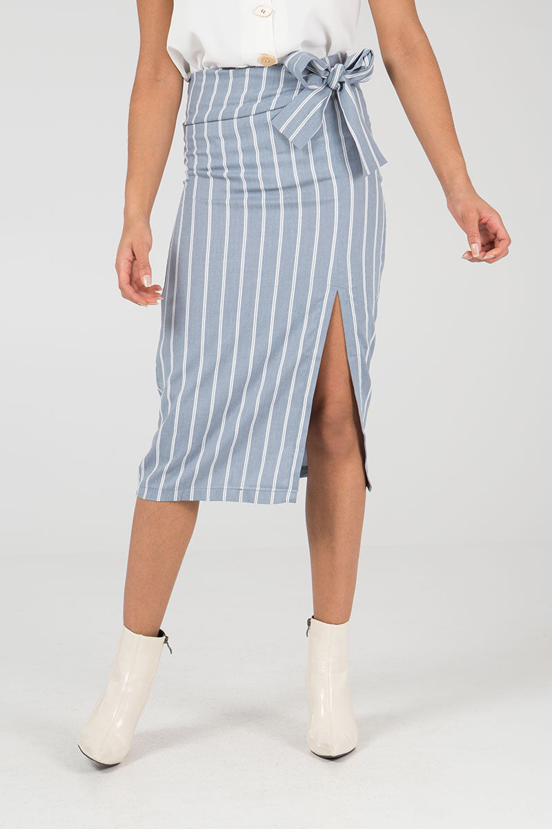 Striped Midi Pencil Skirt
