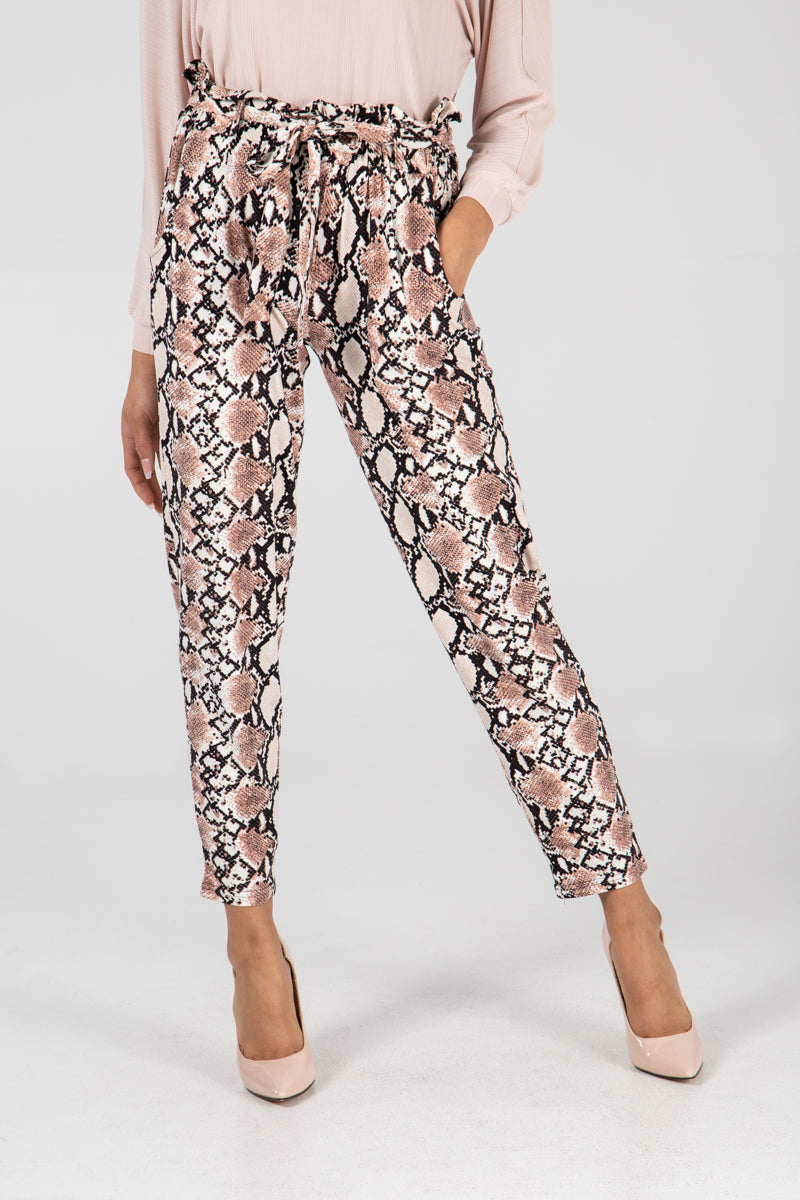 Snake Print Paper Bag Trousers