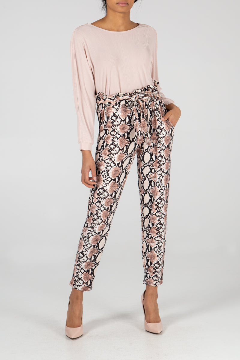 Snake Print Paper Bag Trousers