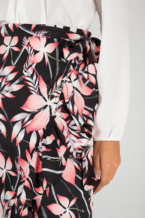 Leaf Print Frill Hem Wrap Skirt